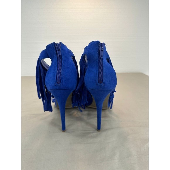 Shi by Journeys Womens KOKO Open Toe Fringe Sandal Heel Blue Size 8.5 M - Picture 4 of 11